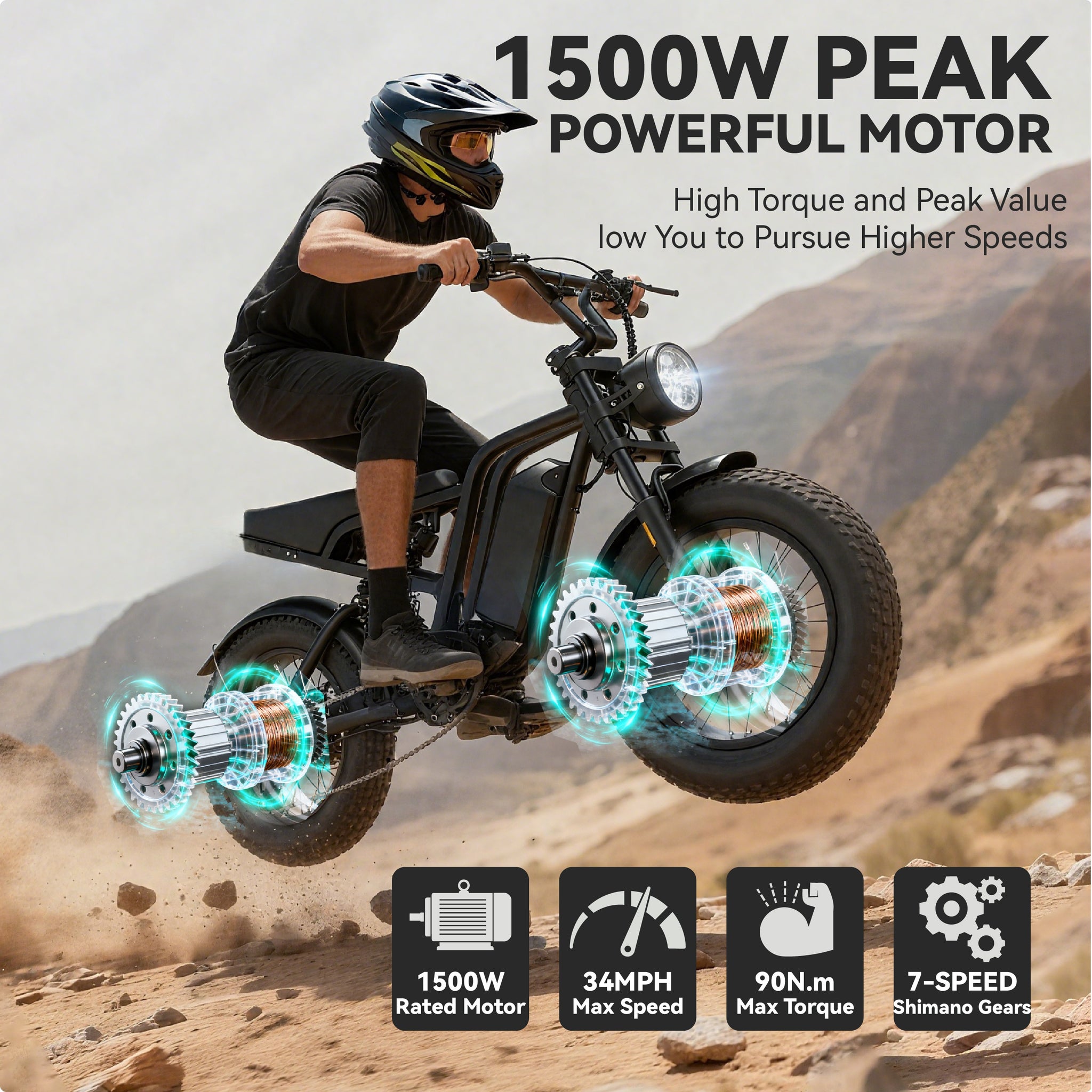 su8 Vélo électrique | 1500 W | Vitesse max. 50 km/h | Autonomie 64-113 km 48 V 18 Ah
