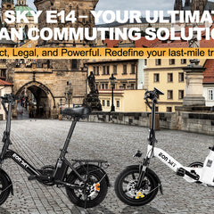 E14 white/black | 36V 10.4Ah | 25-35KM | 14*2.5 inch | 20.8KG | Front and rear disc brakes | Front shock absorber