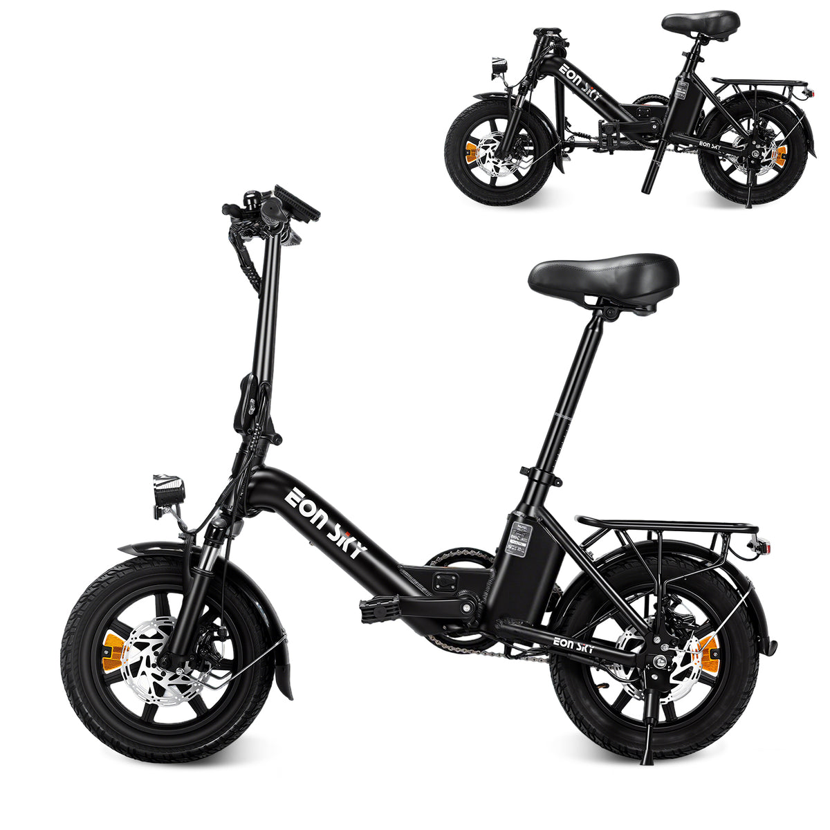 E14 white/black | 36V 10.4Ah | 25-35KM | 14*2.5 inch | 20.8KG | Front and rear disc brakes | Front shock absorber
