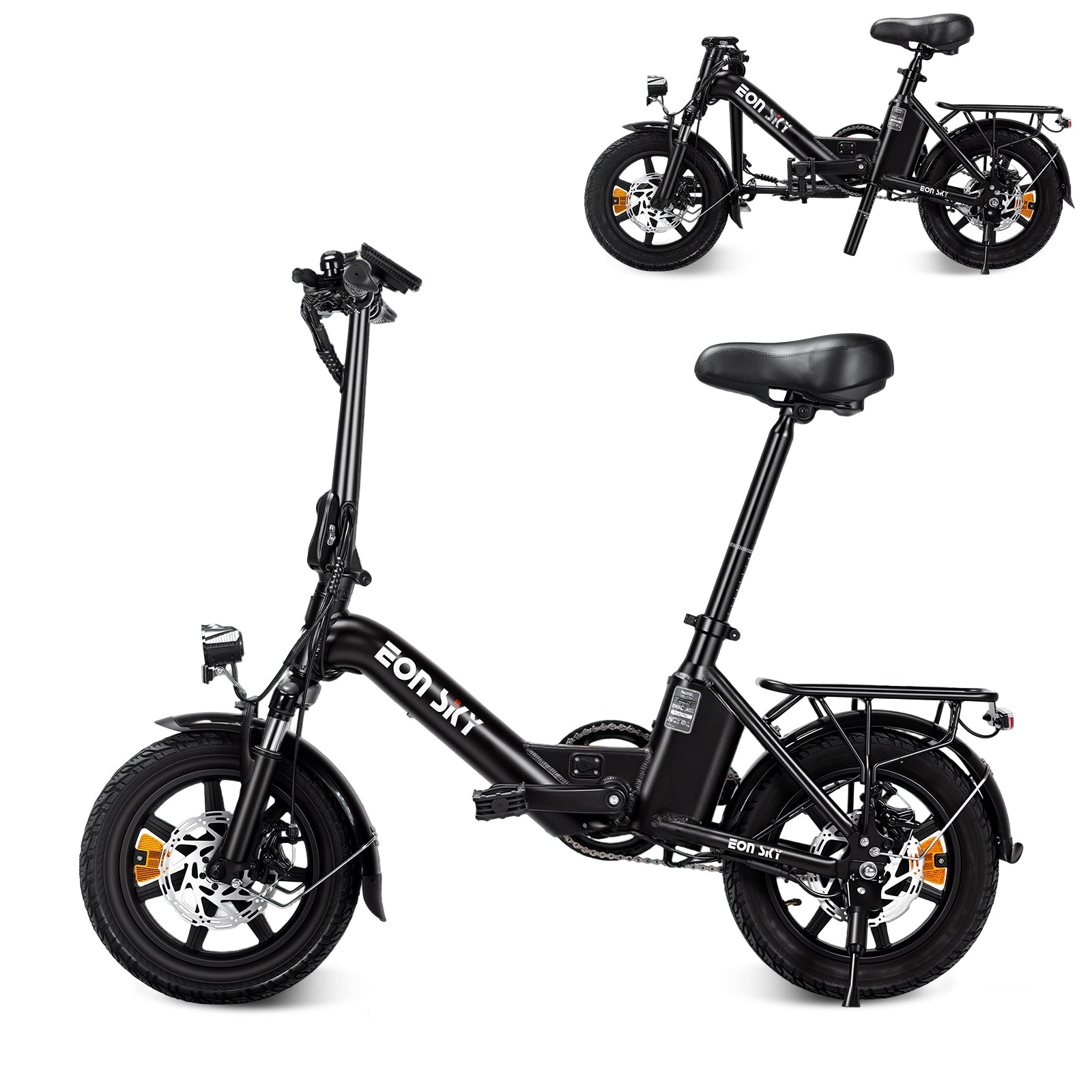 E14 white/black | 36V 10.4Ah | 25-35KM | 14*2.5 inch | 20.8KG | Front and rear disc brakes | Front shock absorber