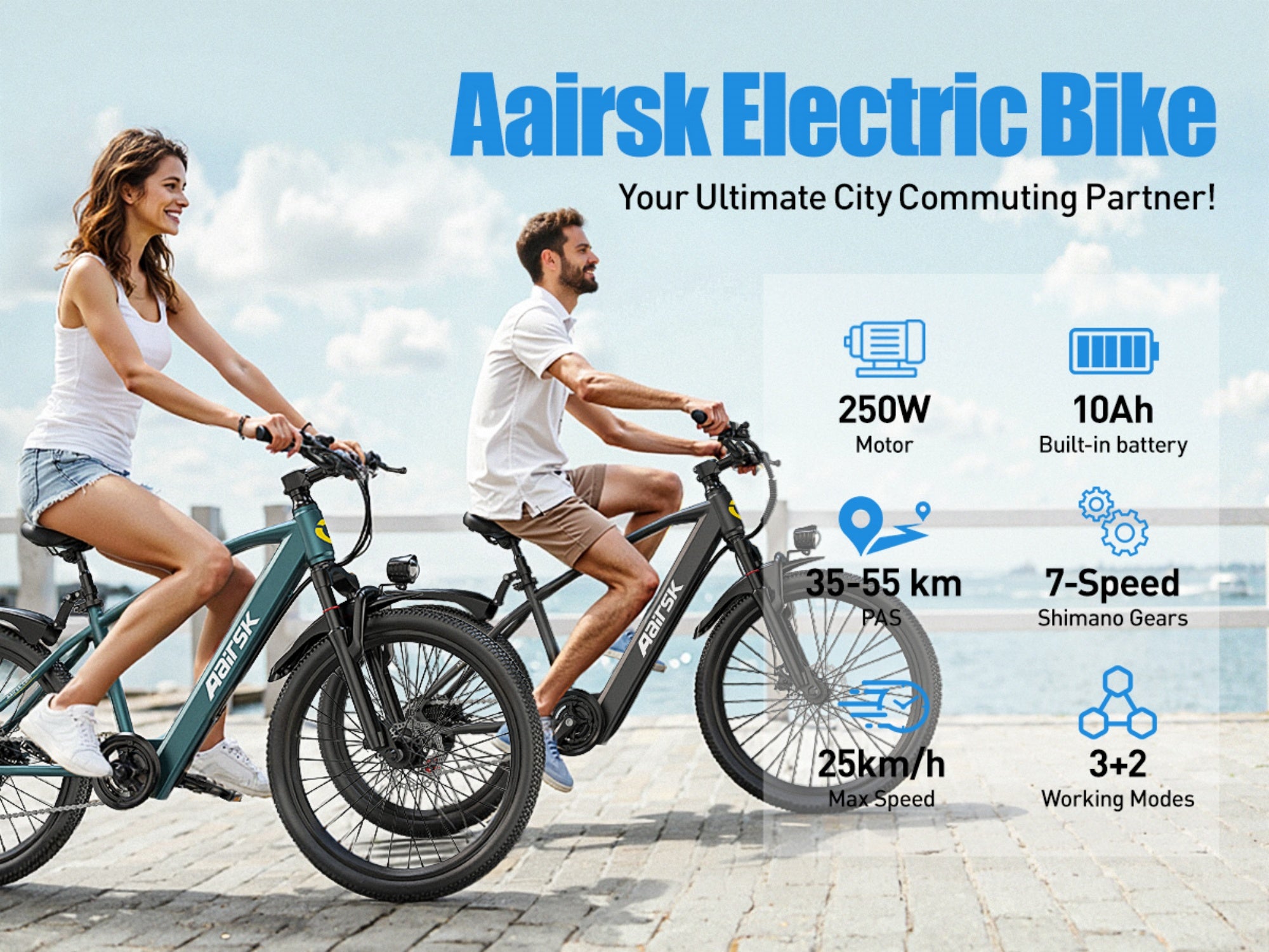 Vélo électrique GT300 24 pouces | 400 W | 36 V 10 Ah | Shimano 7 vitesses
