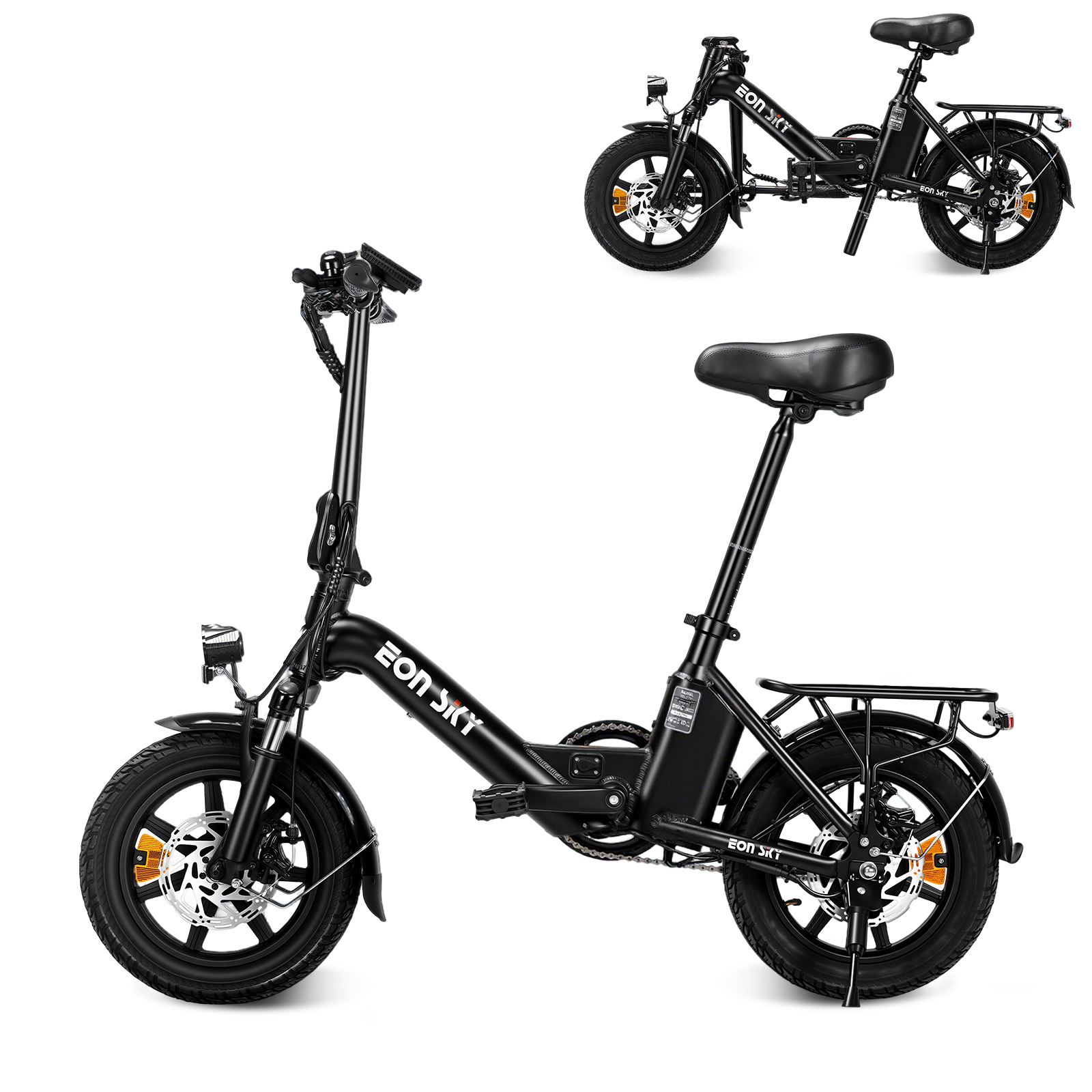 E14 white/black | 36V 10.4Ah | 25-35KM | 14*2.5 inch | 20.8KG | Front and rear disc brakes | Front shock absorber