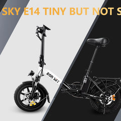 E14 white/black | 36V 10.4Ah | 25-35KM | 14*2.5 inch | 20.8KG | Front and rear disc brakes | Front shock absorber
