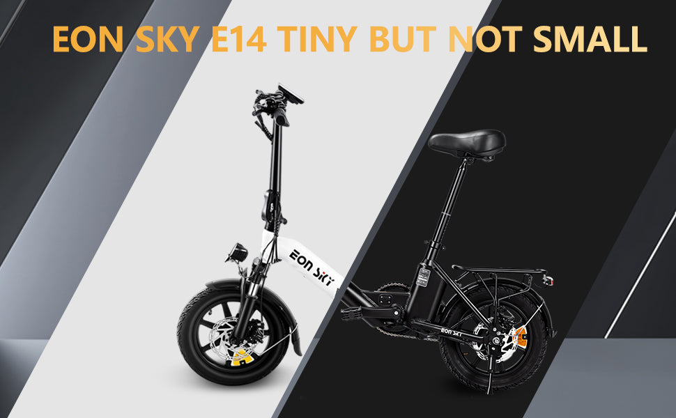 E14 white/black | 36V 10.4Ah | 25-35KM | 14*2.5 inch | 20.8KG | Front and rear disc brakes | Front shock absorber