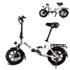 E14 white/black | 36V 10.4Ah | 25-35KM | 14*2.5 inch | 20.8KG | Front and rear disc brakes | Front shock absorber